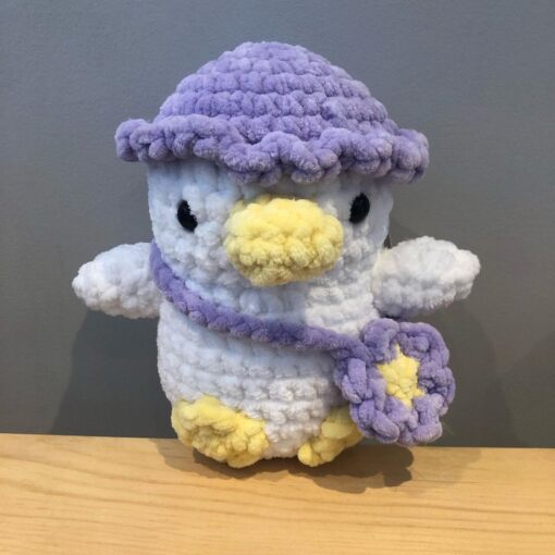 Crocheted Duck with Bucket Hat and Flower Bag