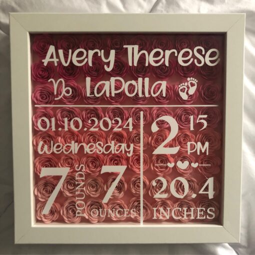 8x8 White Shadow Box with Pink Flowers